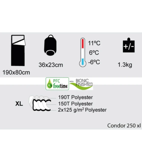 Sac De Couchage FreetimeCondor 250XL 11°C/6°C/-6°C 4 Sac De Couchage FreetimeCondor 250XL 11°C/6°C/-6°C – Image 2
