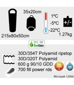 Sac De Couchage Duvet Hiver Freetime Micropak 1200D 1°C/-5°C/-22°C -Chasse Équipement Magasin sac de couchage duvet hiver micropak 1200d 1c 5c 22c 1